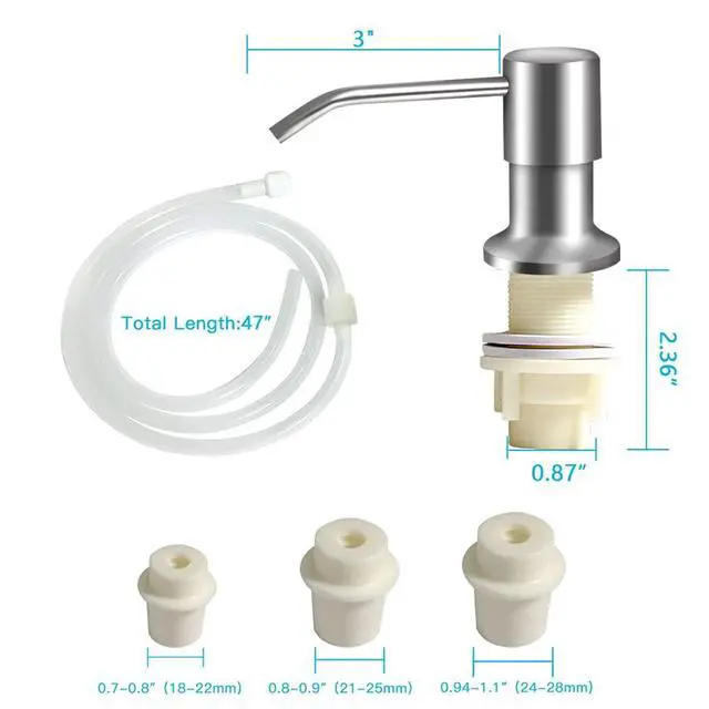 Alt view image 5 of 7 - Dish Soap Dispenser for Kitchen Sink (Brushed Nickel), Countertop Sink Soap Dispenser Water Pump with 47 No-Spill Extension Tube Kit Design for Kitchen Bathroom, No More Refills Sliver