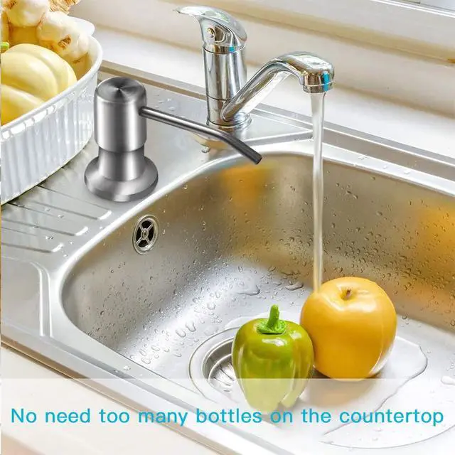 Alt view image 6 of 7 - Dish Soap Dispenser for Kitchen Sink (Brushed Nickel), Countertop Sink Soap Dispenser Water Pump with 47 No-Spill Extension Tube Kit Design for Kitchen Bathroom, No More Refills Sliver