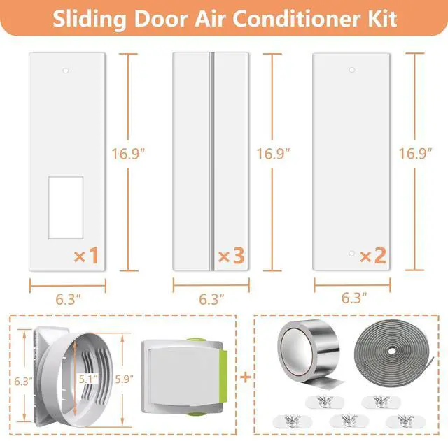 Alt view image 6 of 7 - 95" Sliding Door AC Vent Kit with 5.9"AC Hose Filter Screen & Weather Stripping Universal 5.0/5.9 Inch Coupler for Window/Sliding Glass Door Portable AC Energy Saving Airtight Seal Pancel