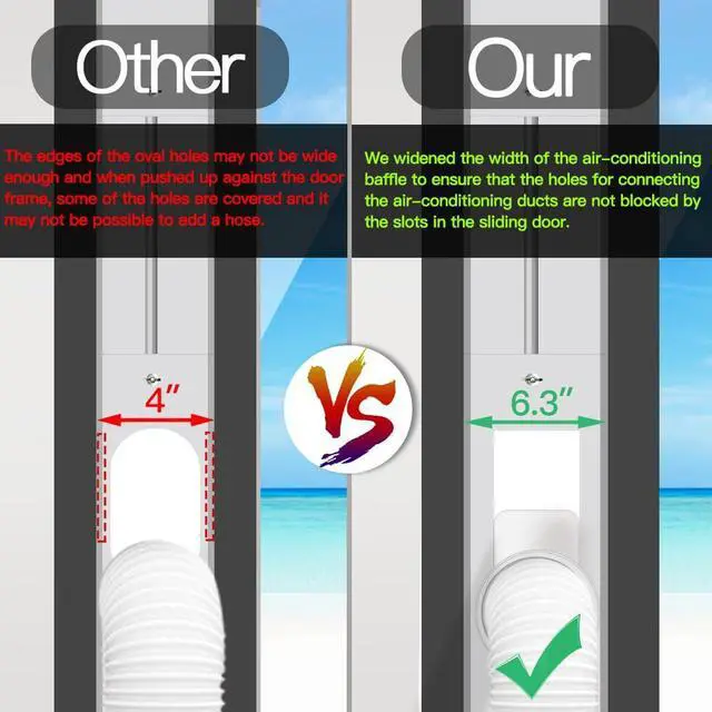 Alt view image 7 of 7 - 95" Sliding Door AC Vent Kit with 5.9"AC Hose Filter Screen & Weather Stripping Universal 5.0/5.9 Inch Coupler for Window/Sliding Glass Door Portable AC Energy Saving Airtight Seal Pancel