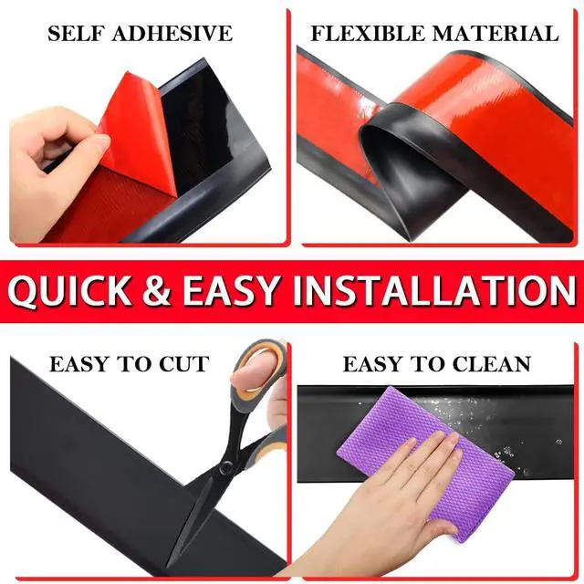 Alt view image 2 of 6 - Vinyl Wall Base Baseboard Molding Trim 4" Flexible Self Adhesive Rubber Wall Base Moulding Trim Peel and Stick Design, 4 Inch x 20 Feet, Black