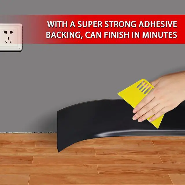 Alt view image 4 of 6 - Vinyl Wall Base Baseboard Molding Trim 4" Flexible Self Adhesive Rubber Wall Base Moulding Trim Peel and Stick Design, 4 Inch x 20 Feet, Black