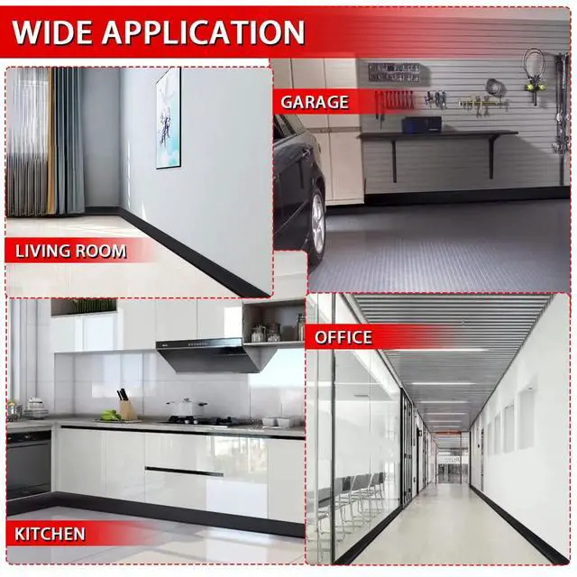 Alt view image 5 of 6 - Vinyl Wall Base Baseboard Molding Trim 4" Flexible Self Adhesive Rubber Wall Base Moulding Trim Peel and Stick Design, 4 Inch x 20 Feet, Black