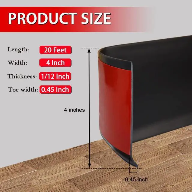 Alt view image 6 of 6 - Vinyl Wall Base Baseboard Molding Trim 4" Flexible Self Adhesive Rubber Wall Base Moulding Trim Peel and Stick Design, 4 Inch x 20 Feet, Black