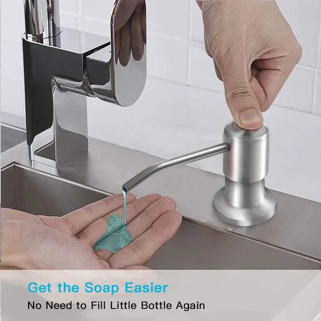 Alt view image 7 of 7 - Dish Soap Dispenser for Kitchen Sink (Brushed Nickel), Countertop Sink Soap Dispenser Water Pump with 47 No-Spill Extension Tube Kit Design for Kitchen Bathroom, No More Refills Sliver
