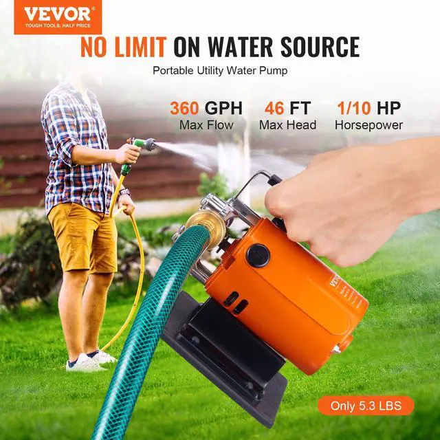 Alt view image 2 of 7 - Water Transfer Pump 115V, Utility Pump, 360 GPH Larger Flow, 46FT High-Lift, 1/10 HP Portable Electric Utility Pump with Water Hose Kit, Incl. Carbon Brushes, Impeller etc. For Water Removal