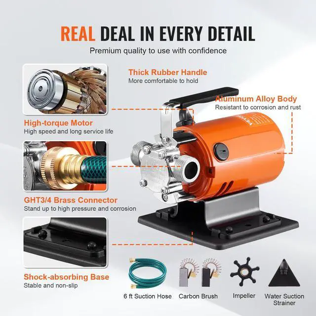 Alt view image 4 of 7 - Water Transfer Pump 115V, Utility Pump, 360 GPH Larger Flow, 46FT High-Lift, 1/10 HP Portable Electric Utility Pump with Water Hose Kit, Incl. Carbon Brushes, Impeller etc. For Water Removal