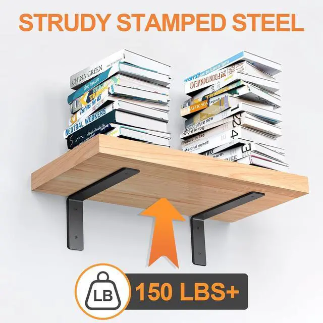 Alt view image 2 of 7 - Floating Shelf Bracket 10 Inch, 6 Pack Heavy Duty Shelf Brackets, Black Wall Shelf Bracket for DIY Decorative with Mounting Hardware