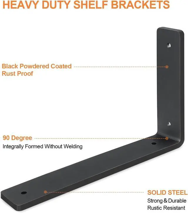 Alt view image 5 of 7 - Floating Shelf Bracket 10 Inch, 6 Pack Heavy Duty Shelf Brackets, Black Wall Shelf Bracket for DIY Decorative with Mounting Hardware