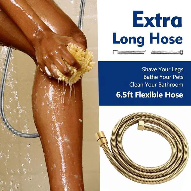 Alt view image 2 of 7 - High Pressure 10 Setting Handheld Shower Head, 5" Detachable Showerhead Spray Built-in Power Wash to Clean Tub, Tile & Pets, 79" Extra Long Stainless Steel Hose, Adjustable Bracket - Gold