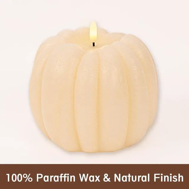 Alt view image 2 of 7 - Fall Decorations for Home - Flickering Flameless Wax Pumpkin LED Candle | Light Up Pumpkin Candle, Fall Decor, Timer Remote, Mantel Table Display, Thanksgiving Centerpiece, Autumn Indoor Use