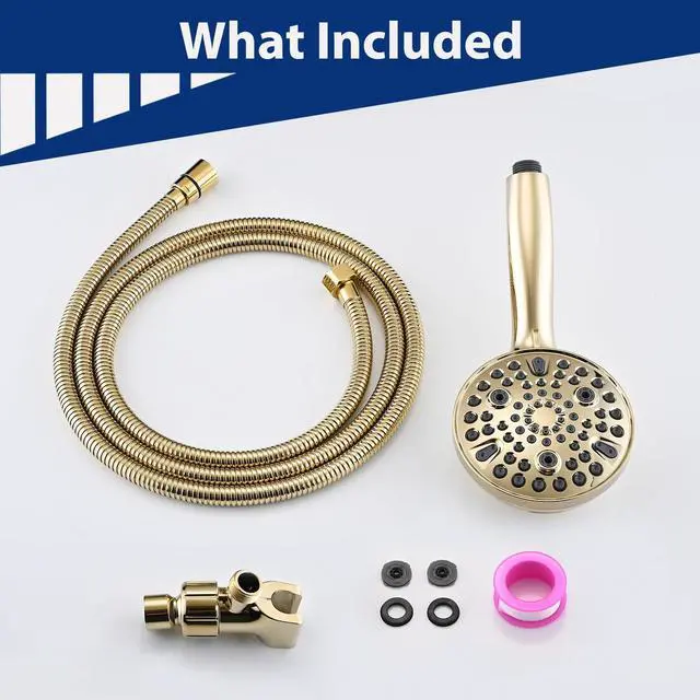 Alt view image 7 of 7 - High Pressure 10 Setting Handheld Shower Head, 5" Detachable Showerhead Spray Built-in Power Wash to Clean Tub, Tile & Pets, 79" Extra Long Stainless Steel Hose, Adjustable Bracket - Gold