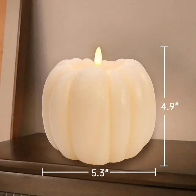 Alt view image 5 of 7 - Fall Decorations for Home - Flickering Flameless Wax Pumpkin LED Candle | Light Up Pumpkin Candle, Fall Decor, Timer Remote, Mantel Table Display, Thanksgiving Centerpiece, Autumn Indoor Use