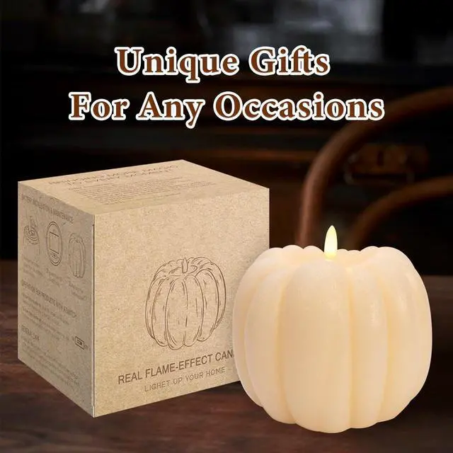 Alt view image 7 of 7 - Fall Decorations for Home - Flickering Flameless Wax Pumpkin LED Candle | Light Up Pumpkin Candle, Fall Decor, Timer Remote, Mantel Table Display, Thanksgiving Centerpiece, Autumn Indoor Use