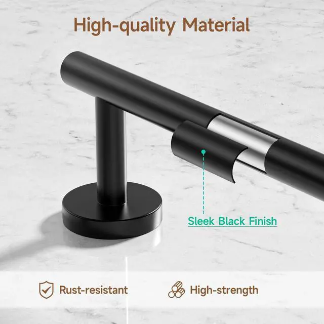 Alt view image 2 of 7 - 4PCS Matte Black Bathroom Accessories Set, 24-Inch Towel Bar Set | Durable SUS304 Stainless Steel Bathroom Hardware Set, Towel Racks for Bathroom Wall Mounted, Modern Home Decor