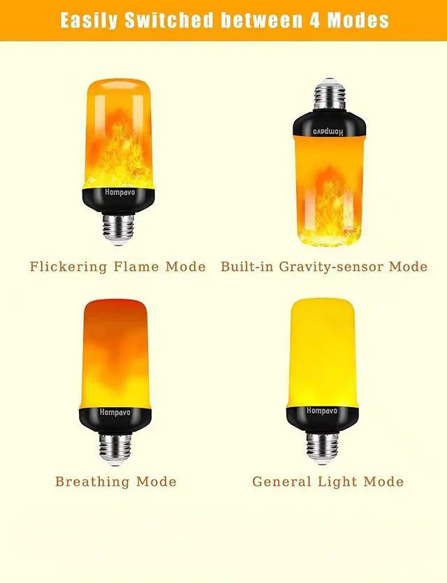 Alt view image 4 of 7 - Upgraded Flame Light Bulbs for Home Decor with Upside Down Effect | 4-Mode LED E26/E27 Flickering Light Bulbs for Halloween Christmas Party Patio Porch Indoor & Outdoor Decorations - 2
