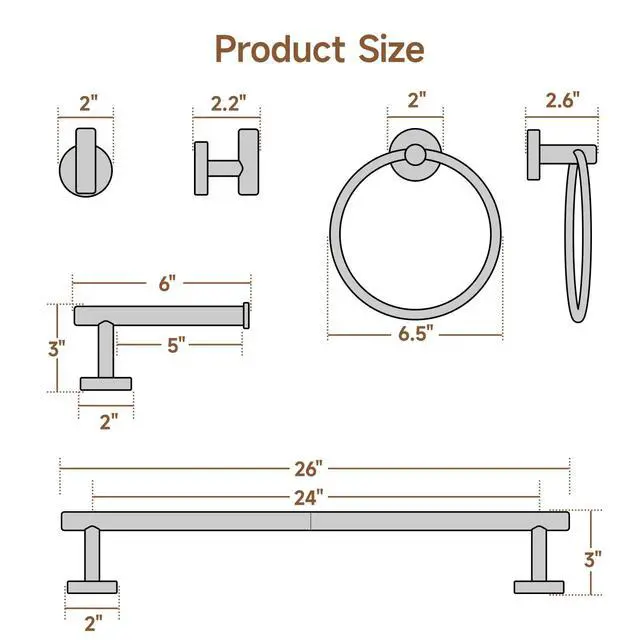 Alt view image 7 of 7 - 4PCS Matte Black Bathroom Accessories Set, 24-Inch Towel Bar Set | Durable SUS304 Stainless Steel Bathroom Hardware Set, Towel Racks for Bathroom Wall Mounted, Modern Home Decor