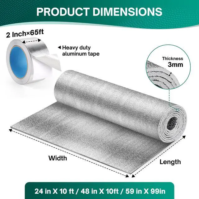 Alt view image 2 of 4 - Reflective Window Insulation Roll, 48 in x 10 ft Heat Blocker | Window insulation for summer heat, double-sided reflective foil, foam core, RV and home windows, folded for shipping