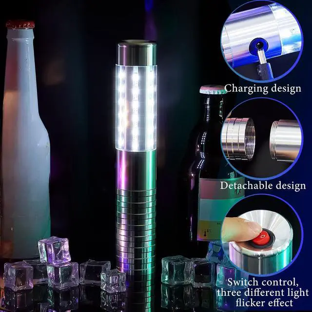 Alt view image 3 of 7 - Upgrade LED Bottle Service Lights,Silver White Light,4 Pcs | Handheld,Rechargeable,Adjustable Light Mode,Matching Charger,Flashing Light Signs For Birthday Wedding Party