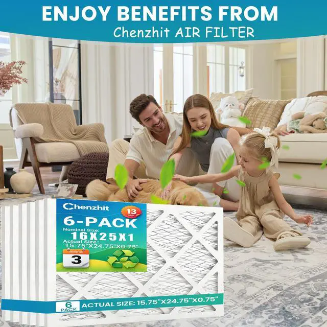 Alt view image 4 of 7 - (6 Pack) 16x25x1 Furnace Air Filters, MPR 1900 & FPR 10, MERV 13 Pleated Air Filter (Actual Size: 15.75"x24.75"x0.75")