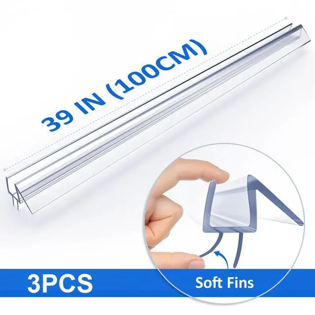 Alt view image 2 of 7 - 3 Pack 3/8" x 39" Shower Door Bottom Seal,Shower Door Sweep,Frameless Glass Seal Strip,Stop Leaks and Create a Water Barrier, Water Guard 10MM