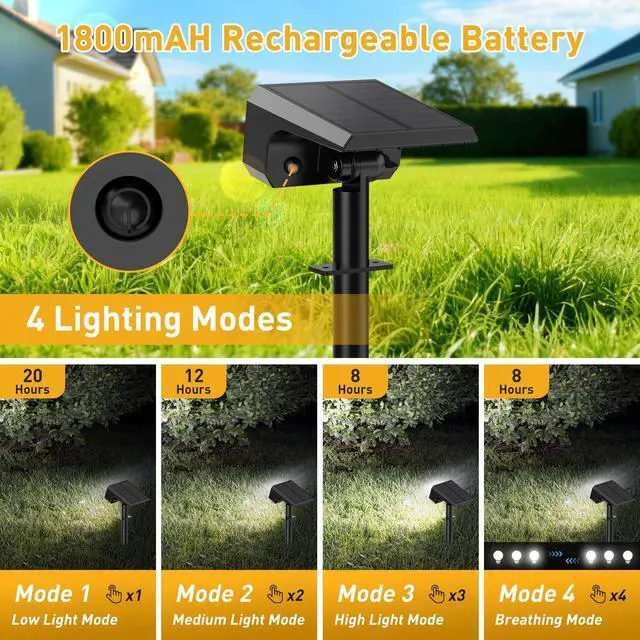 Alt view image 3 of 7 - Solar Spot Lights Outdoor, Landscape Spotlights, 8 Pack Cool White | 800Lumens 100 LEDs, 4 Lighting Modes, IP65 Waterproof, 2-in-1 Solar Uplights for Yard Garden Pathway Driveway