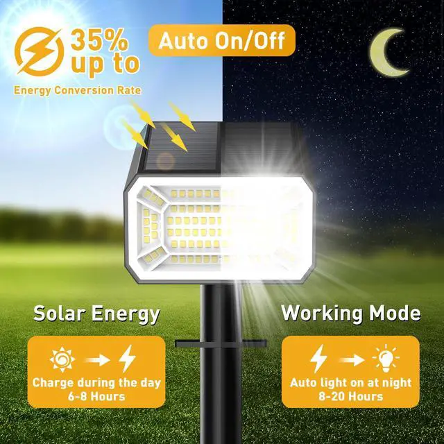 Alt view image 2 of 7 - Solar Spot Lights Outdoor, Landscape Spotlights, 8 Pack Cool White | 800Lumens 100 LEDs, 4 Lighting Modes, IP65 Waterproof, 2-in-1 Solar Uplights for Yard Garden Pathway Driveway
