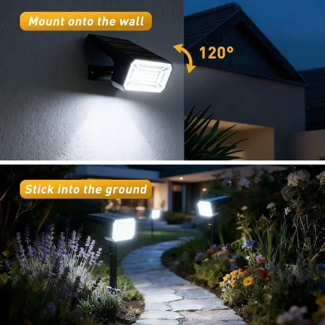 Alt view image 5 of 7 - Solar Spot Lights Outdoor, Landscape Spotlights, 8 Pack Cool White | 800Lumens 100 LEDs, 4 Lighting Modes, IP65 Waterproof, 2-in-1 Solar Uplights for Yard Garden Pathway Driveway