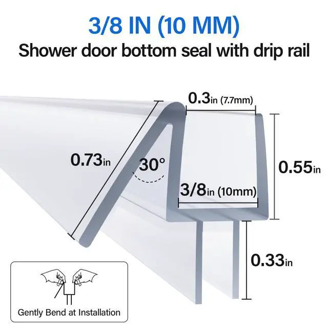 Alt view image 4 of 7 - 3 Pack 3/8" x 39" Shower Door Bottom Seal,Shower Door Sweep,Frameless Glass Seal Strip,Stop Leaks and Create a Water Barrier, Water Guard 10MM