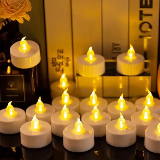 Alt view image 2 of 7 - LED Tea Lights Candle Flameless Battery Operated WarmYellow 100PACK | Fake Electric Flickering Candles Long Lasting 200Hours Ideal Halloween Chrismas Party Wedding Gifts Home TableDecoration