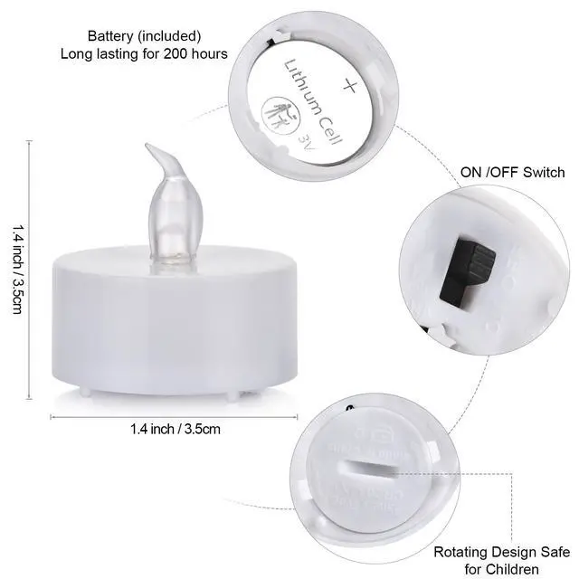 Alt view image 7 of 7 - LED Tea Lights Candle Flameless Battery Operated WarmYellow 100PACK | Fake Electric Flickering Candles Long Lasting 200Hours Ideal Halloween Chrismas Party Wedding Gifts Home TableDecoration