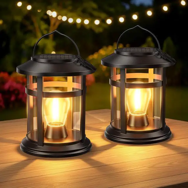 Main image of Solar Lantern Outdoor Waterproof, 2 Pack Bright Hanging Solar Lights for Outside Decorative, Upgraded Solar Powered Lanterns LED Lighting for Garden Patio Porch Decor Gifts (Warm Light)