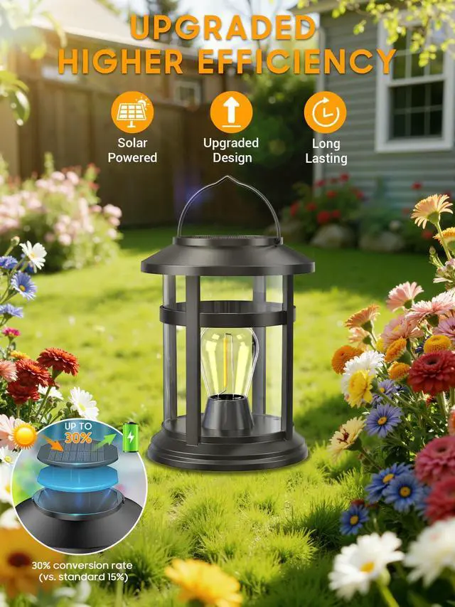 Alt view image 2 of 7 - Solar Lantern Outdoor Waterproof, 2 Pack Bright Hanging Solar Lights for Outside Decorative, Upgraded Solar Powered Lanterns LED Lighting for Garden Patio Porch Decor Gifts (Warm Light)