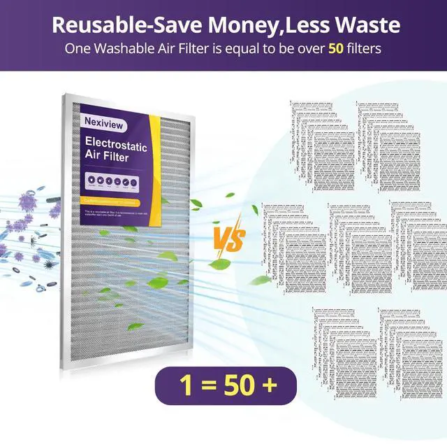 Alt view image 2 of 6 - 16x20x1 Furnace Filter-MERV8, Washable & Reusable Electrostatic Air Filter, AC/HVAC Furnace Filter, Permanent Air Filter, Breathe Fresher, Easy Install