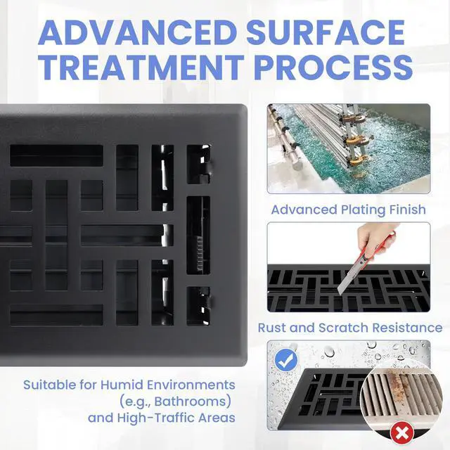 Alt view image 3 of 7 - 4x10 Inches Heavy Duty Walkable Floor Register Easy Adjust Air Supply Lever Floor Vents - Seattle Design - Vent Cover for Home Floor - Matte Black