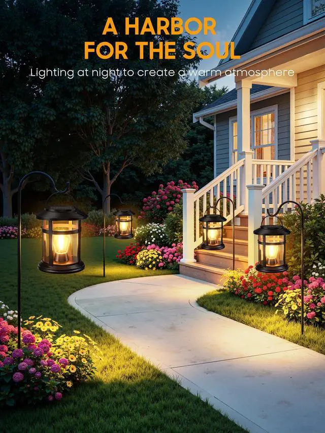 Alt view image 3 of 7 - Solar Lantern Outdoor Waterproof, 2 Pack Bright Hanging Solar Lights for Outside Decorative, Upgraded Solar Powered Lanterns LED Lighting for Garden Patio Porch Decor Gifts (Warm Light)