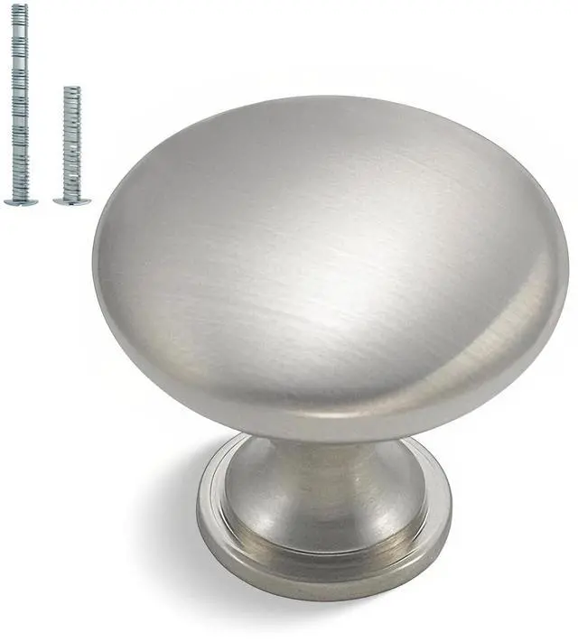 Main image of 30 Pack Brushed Nickel Round Solid Zinc Alloy Cabinet Knobs | Rust Resistant, Smooth Surface, Versatile for Kitchen, Bathroom, or Furniture, Easy Installation with Screws Included