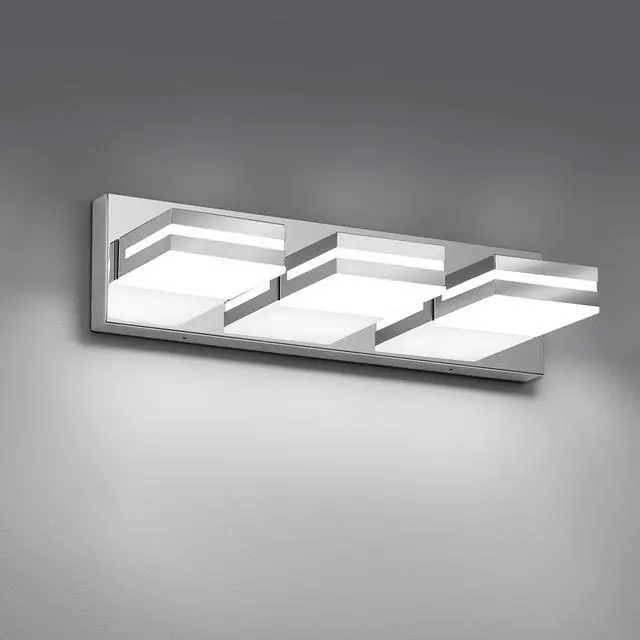 Main image of Modern LED Stainless Steel Chrome Acrylic Bathroom Lights Fixtures 3-Light | Wall Lighting,Vanity Lights for Bathroom Over Mirror 6000K 350°RotateNo Assembly Required