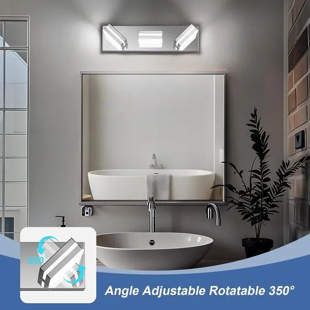 Alt view image 2 of 7 - Modern LED Stainless Steel Chrome Acrylic Bathroom Lights Fixtures 3-Light | Wall Lighting,Vanity Lights for Bathroom Over Mirror 6000K 350°RotateNo Assembly Required