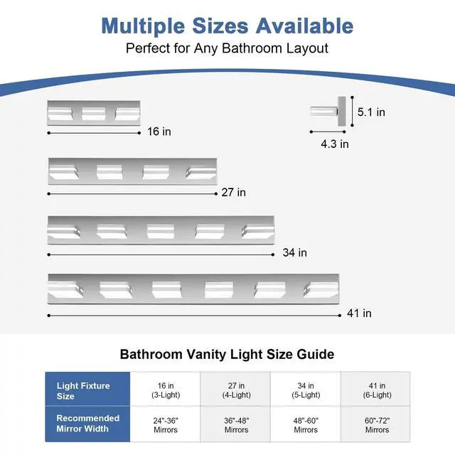 Alt view image 4 of 7 - Modern LED Stainless Steel Chrome Acrylic Bathroom Lights Fixtures 3-Light | Wall Lighting,Vanity Lights for Bathroom Over Mirror 6000K 350°RotateNo Assembly Required