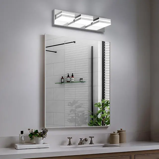 Alt view image 7 of 7 - Modern LED Stainless Steel Chrome Acrylic Bathroom Lights Fixtures 3-Light | Wall Lighting,Vanity Lights for Bathroom Over Mirror 6000K 350°RotateNo Assembly Required