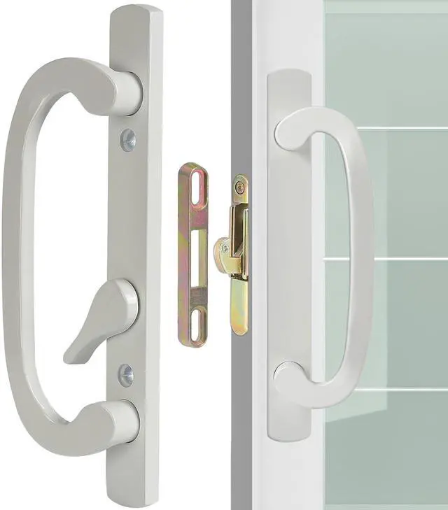 Main image of Offset Position Non-Keyed Sliding Patio Door Handleset with Mortise Lock, 45° Keyway, 3-15/16" H.C., Fits 1-3/8" to 2-1/4" Thick Doors, No-Handed, White Diecast