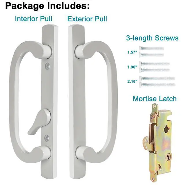 Alt view image 5 of 7 - Offset Position Non-Keyed Sliding Patio Door Handleset with Mortise Lock, 45° Keyway, 3-15/16" H.C., Fits 1-3/8" to 2-1/4" Thick Doors, No-Handed, White Diecast