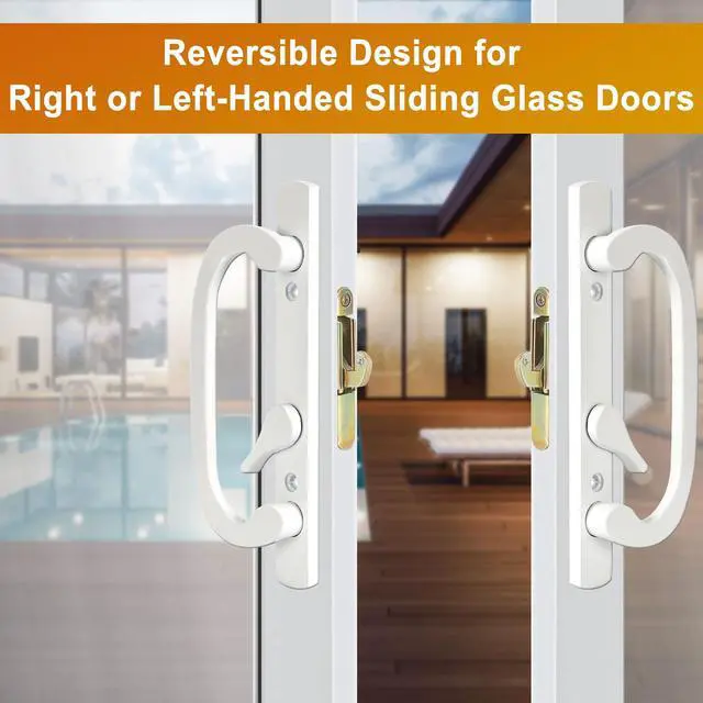 Alt view image 7 of 7 - Offset Position Non-Keyed Sliding Patio Door Handleset with Mortise Lock, 45° Keyway, 3-15/16" H.C., Fits 1-3/8" to 2-1/4" Thick Doors, No-Handed, White Diecast