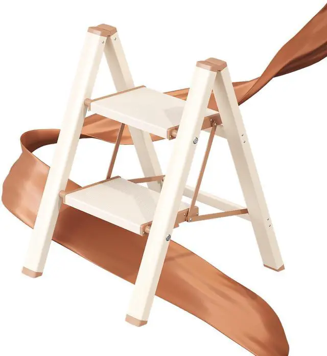 Main image of 2 Step Ladder, Folding Step Stool with Wider Pedal, Anti-Slip Feet & Non Slip Stripes, Aluminum Sturdy Material, 300Lbs Capacity, Elegant Look of Cream Chocolate Better Matches Your Home