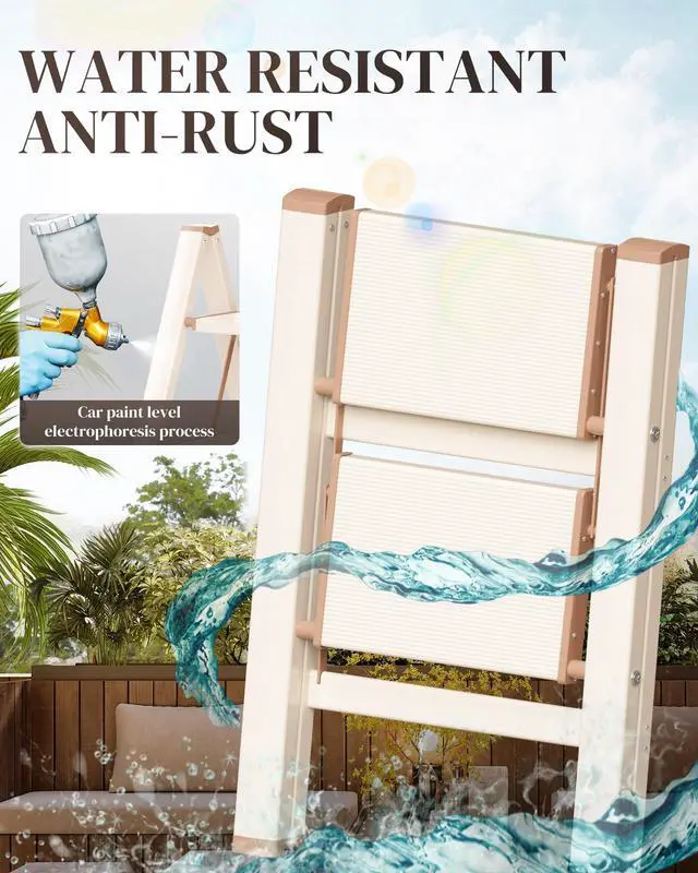 Alt view image 2 of 7 - 2 Step Ladder, Folding Step Stool with Wider Pedal, Anti-Slip Feet & Non Slip Stripes, Aluminum Sturdy Material, 300Lbs Capacity, Elegant Look of Cream Chocolate Better Matches Your Home