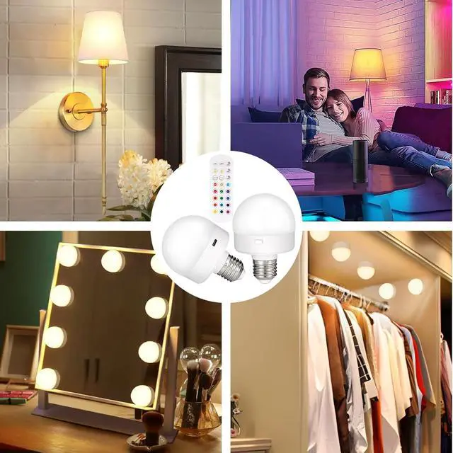 Alt view image 6 of 7 - Rechargeable Battery Operated Light Bulb with Remote & Timer, Dimmable Backup Magnetic LED Bulb with 15 Colors, Wireless Puck Light Bulb for Wall Sconce Lamps, Non-Hardwired, 2-Pack