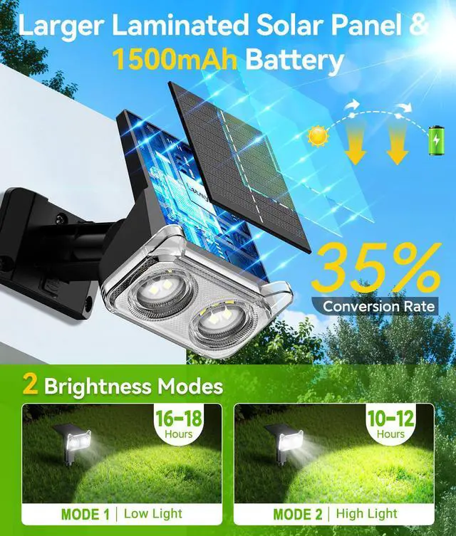 Alt view image 3 of 7 - Solar Lights Outdoor Waterproof IP65, 6 Pack Solar Spot Lights Outdoor With 14 Big LEDs, 2-in-1 Wall Lights & 2 Modes Solar Powered Landscape Spotlights for Garage Pathway Yard Decor Garden Gift