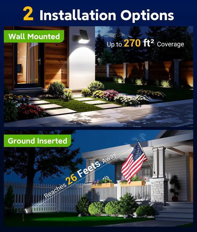 Alt view image 4 of 7 - Solar Lights Outdoor Waterproof IP65, 6 Pack Solar Spot Lights Outdoor With 14 Big LEDs, 2-in-1 Wall Lights & 2 Modes Solar Powered Landscape Spotlights for Garage Pathway Yard Decor Garden Gift