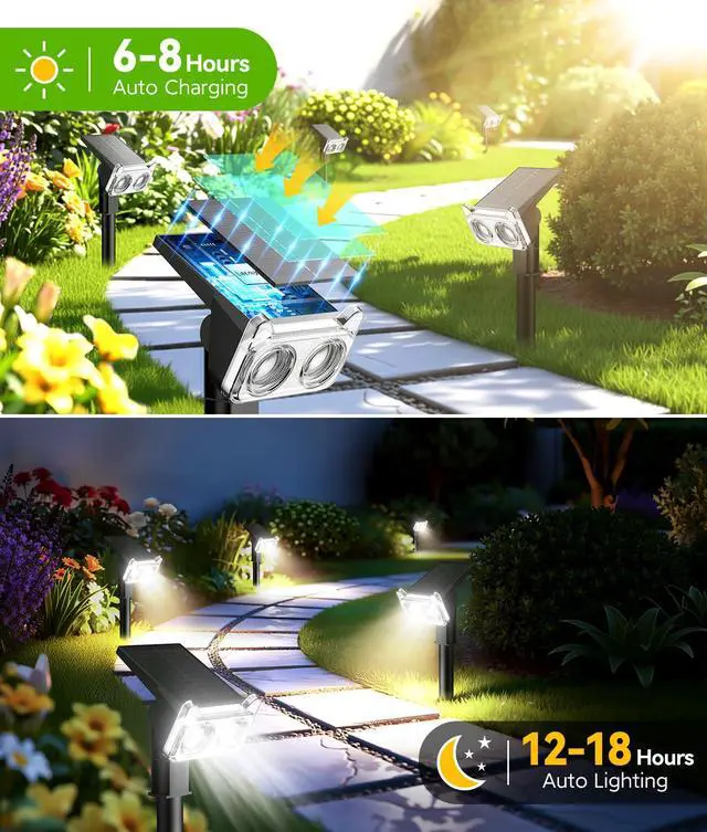 Alt view image 6 of 7 - Solar Lights Outdoor Waterproof IP65, 6 Pack Solar Spot Lights Outdoor With 14 Big LEDs, 2-in-1 Wall Lights & 2 Modes Solar Powered Landscape Spotlights for Garage Pathway Yard Decor Garden Gift
